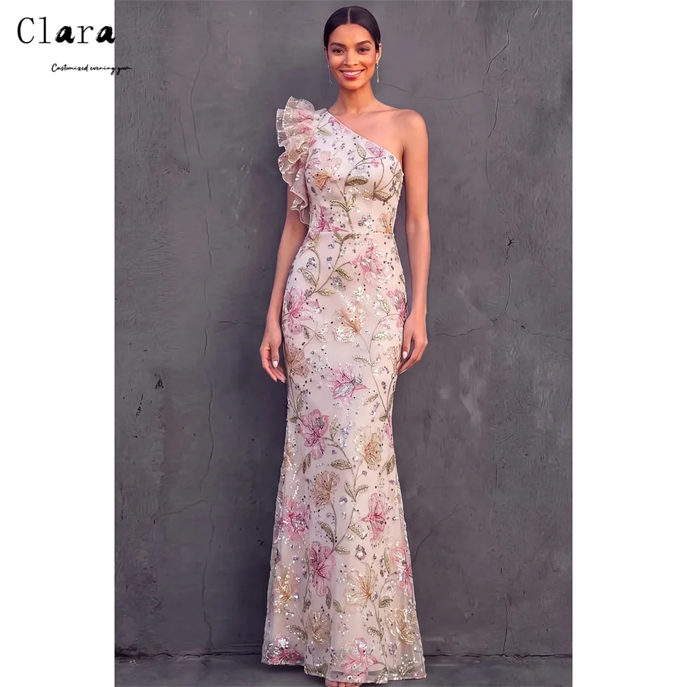 

Clara Custom Fishtail One Shoulder Lace Shiny Long Elegant Evening Party Dresses for Luxury Party Women's Wedding Evening Dress