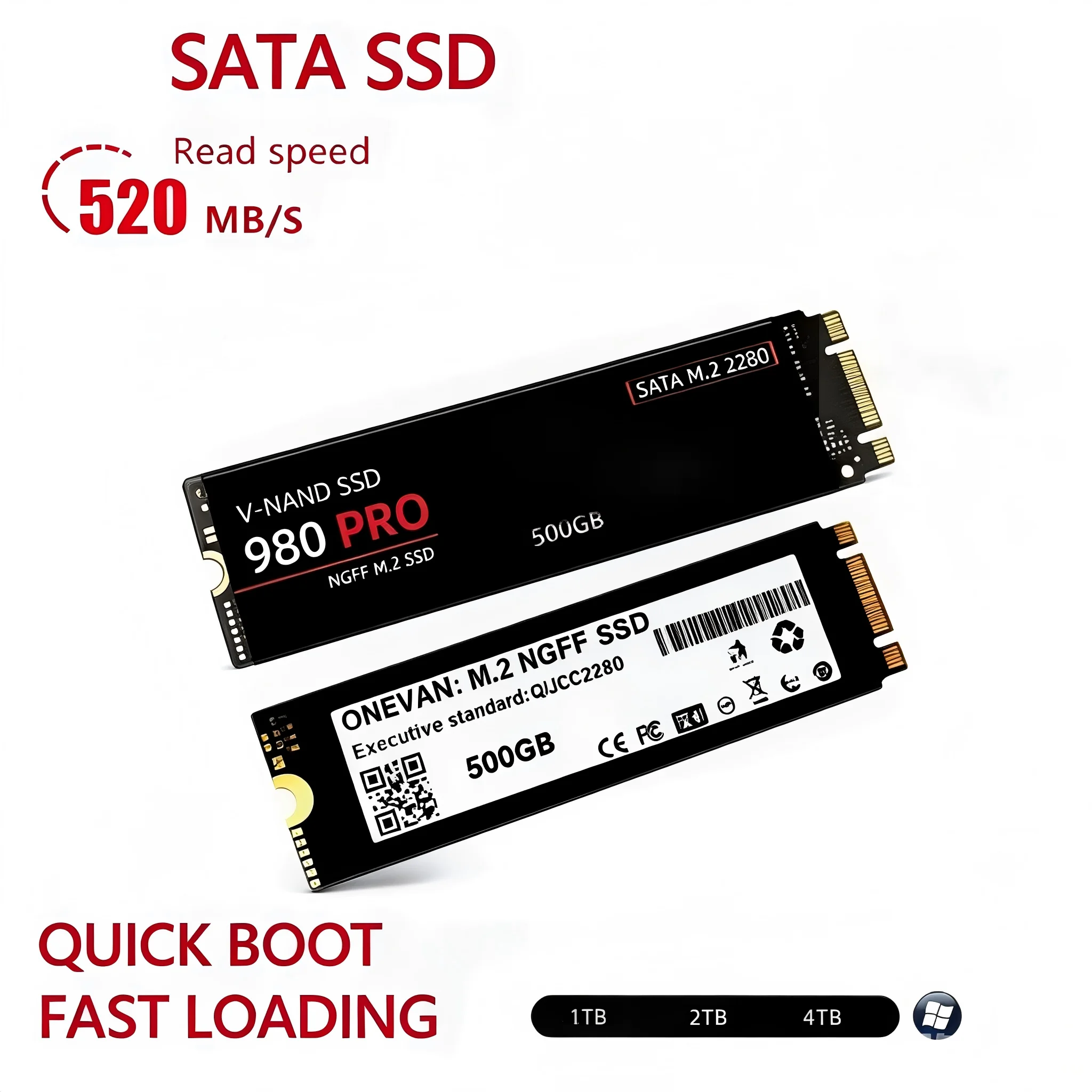 980 PRO M.2 2280 SATA SSD TLC Flash Internal Hard Drive Up to 560MB/s Fast Loading Storage for PC Notebook