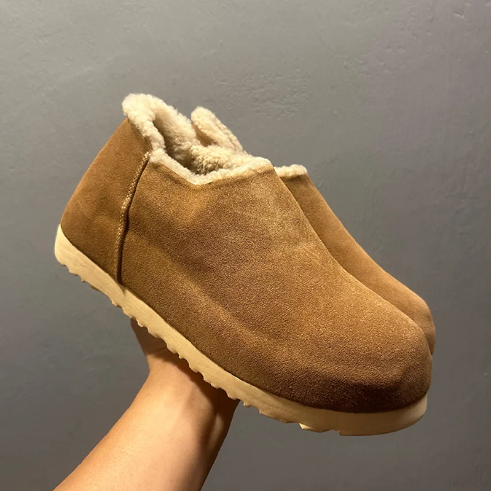 أحذية شتوية من صوف البقر غير اللامع للرجال، مبطنة بالصوف للدفء ومع زيادة الارتفاع المدمج من الأحذية القطنية الشتوية #3