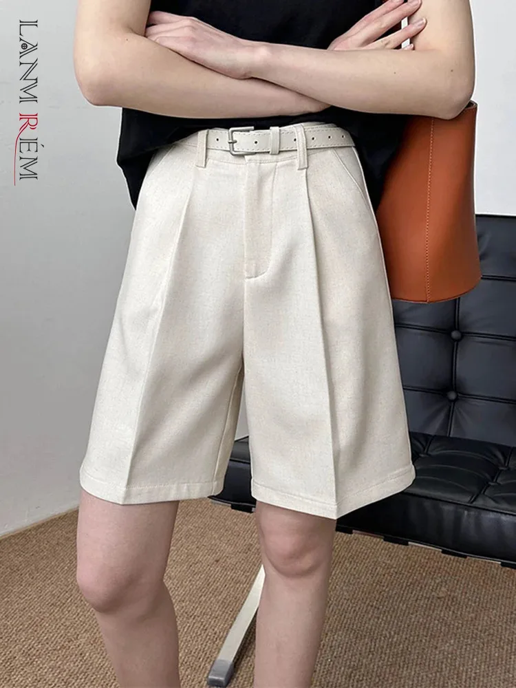 

[LANMREM] Office Lady Straight Shorts For Women High Waist Wide Leg Clothing Solid Minimalism Pants 2024 Summer New 26D9112