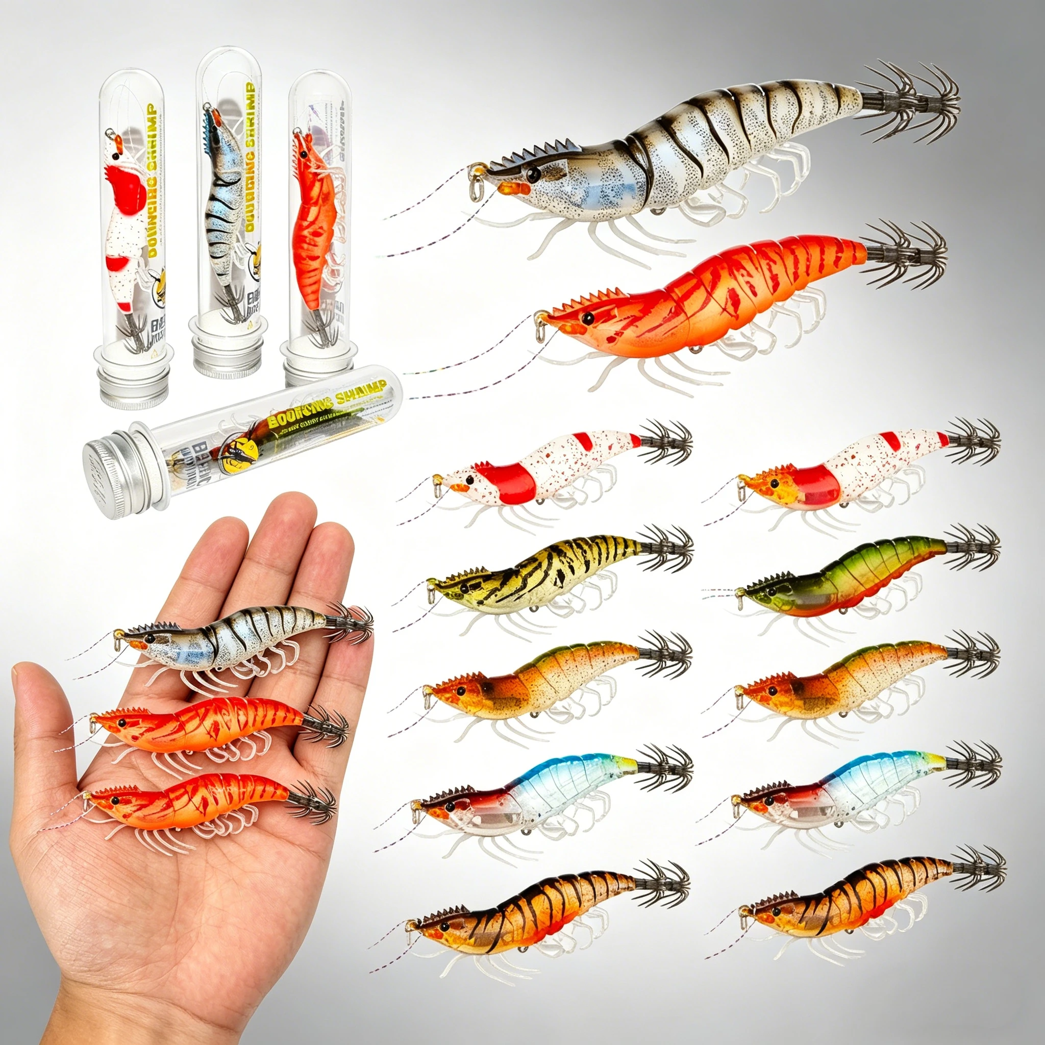 10Pcs Luminous Egi Squid Jig Wood Shrimp Lures 10g/8cm Artificial Bait for Cuttlefish Octopus Squid Saltwater Freshwater Fishing