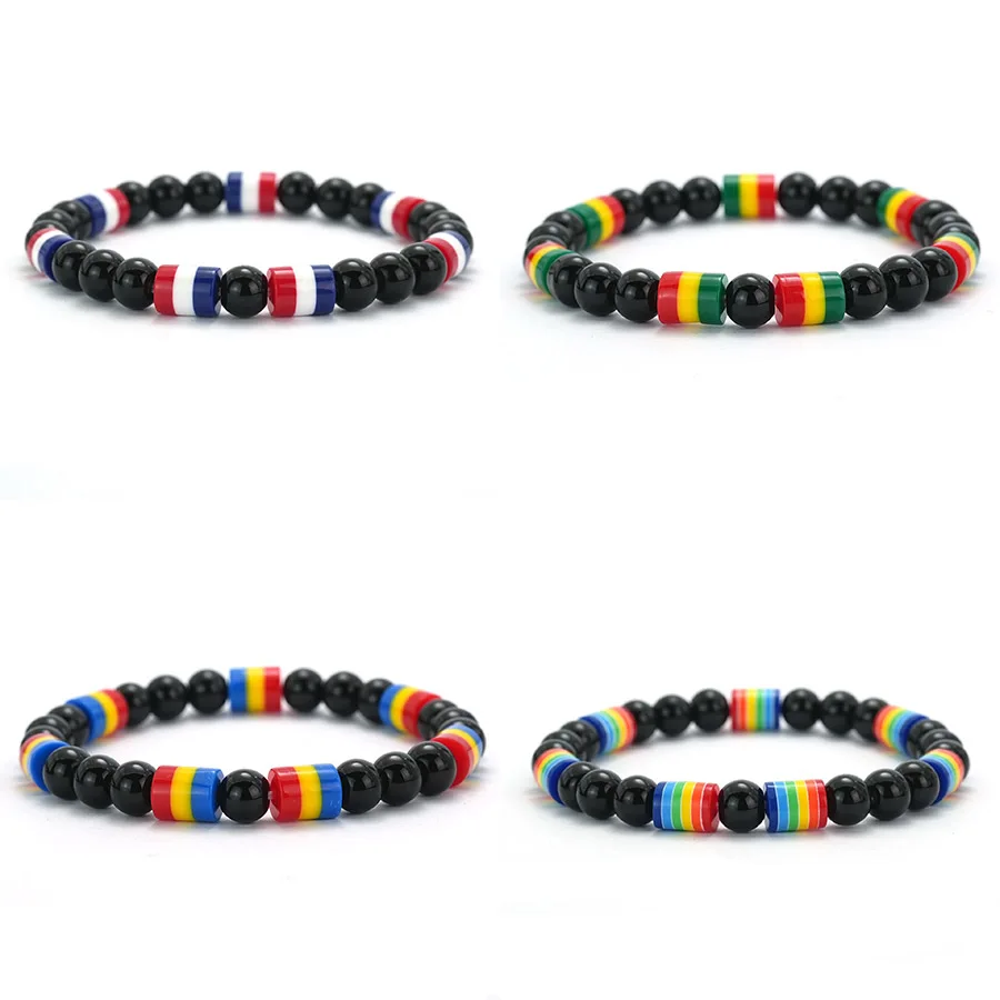 Bracelet en pierre d'obsidienne pour hommes et femmes, fait à la main, drapeau National, couleur, 8mm, méditation, guérison, bijoux de loisirs, nouvelle collection