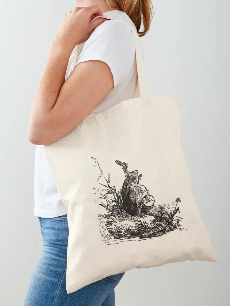 Cottagecore Aesthetic with Vintage Banjo-Playing Froggy, Goblincore Guitar Animal, Emo Frogge Serenade, Singing Toad Th Tote Bag