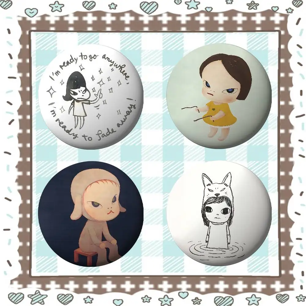 Cute Y-yoshitomo-nara-A Minimalist Exquisite Tinplate Brooches: Sleek Badge Lapel Pins For Bag Accessories