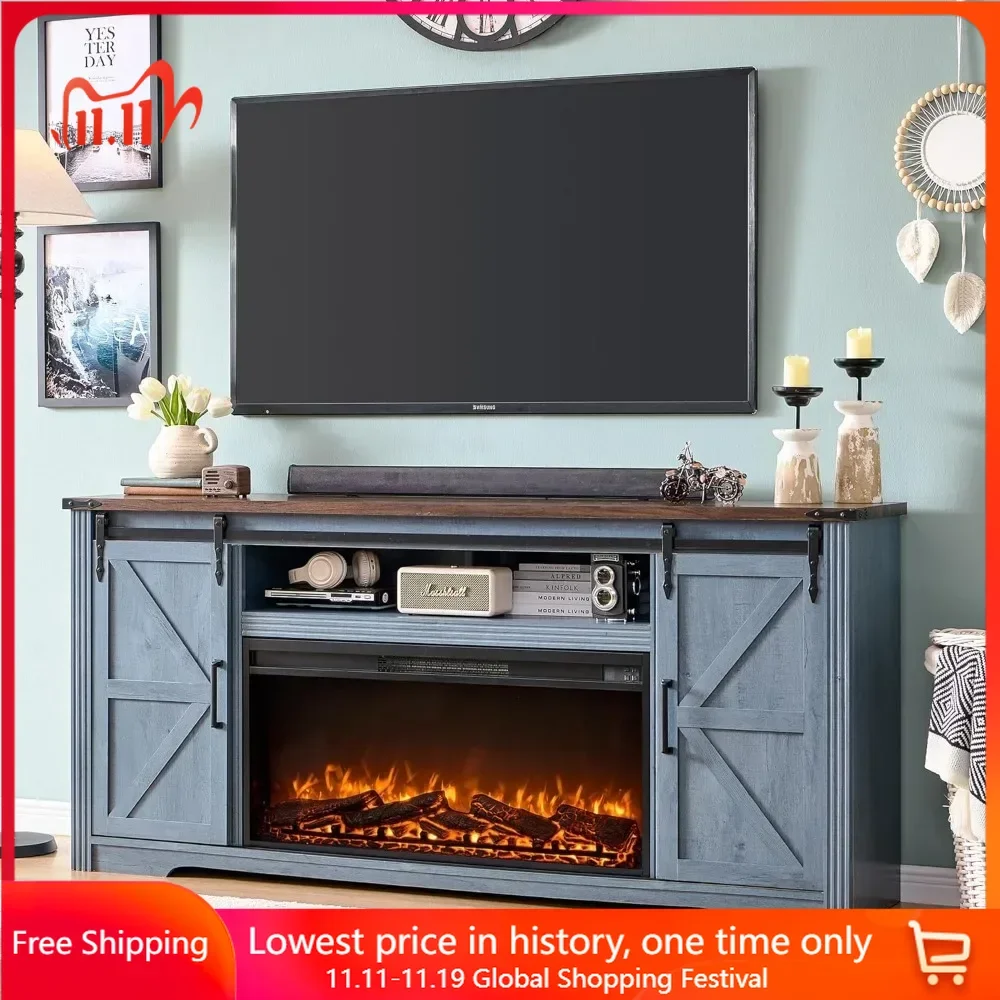 

Fireplace TV Stand for 80 Inch TVs Modern Media Console with Sliding Barn Door & Storage Drawers 36" Fireplace TV Console