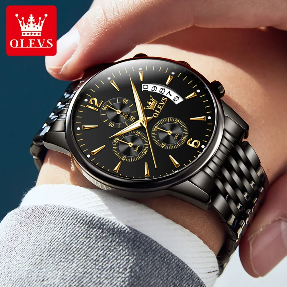 OLEVS Men\'s Quartz Watch Luxury Stainless Steel Male Clock Automatic Movement Wristwatch Chronograph Date Luminous Watch for Men