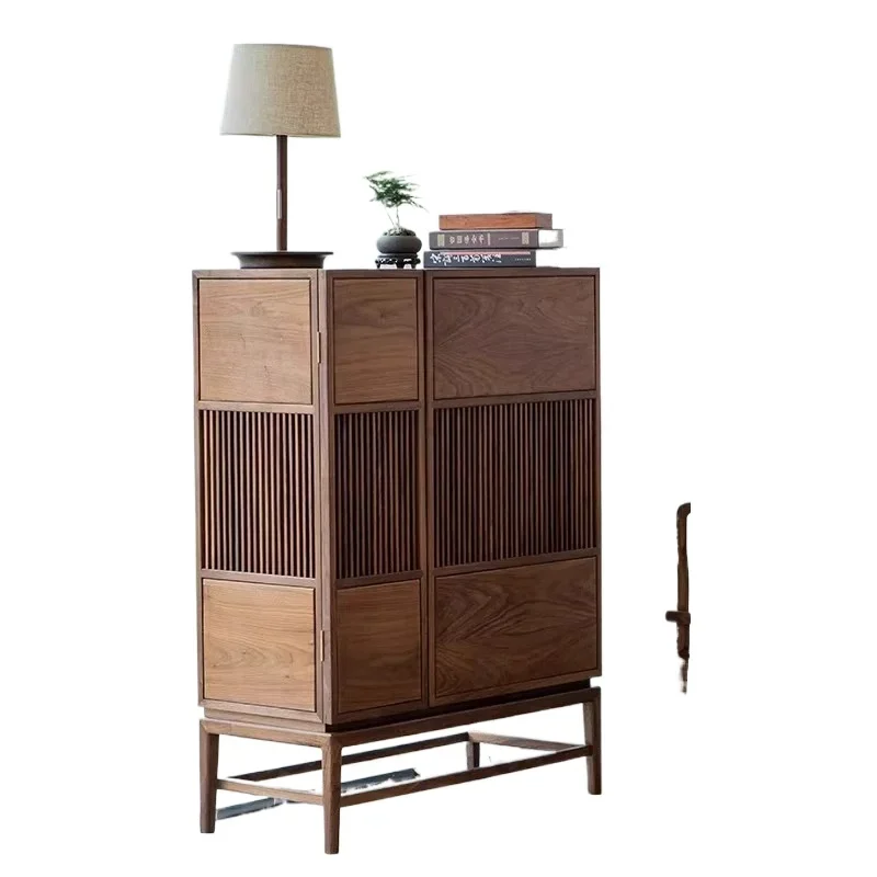 

New Chinese style black walnut dining side cabinet, entrance cabinet, locker, tea cabinet, tea room furniture