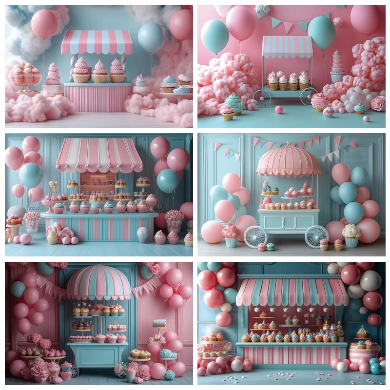 

Baby Girl 1st Birthday Photography Background Balloon Arch Toy Bear Backdrop Baby Portrait Photographic Props Photo Studio Shoot