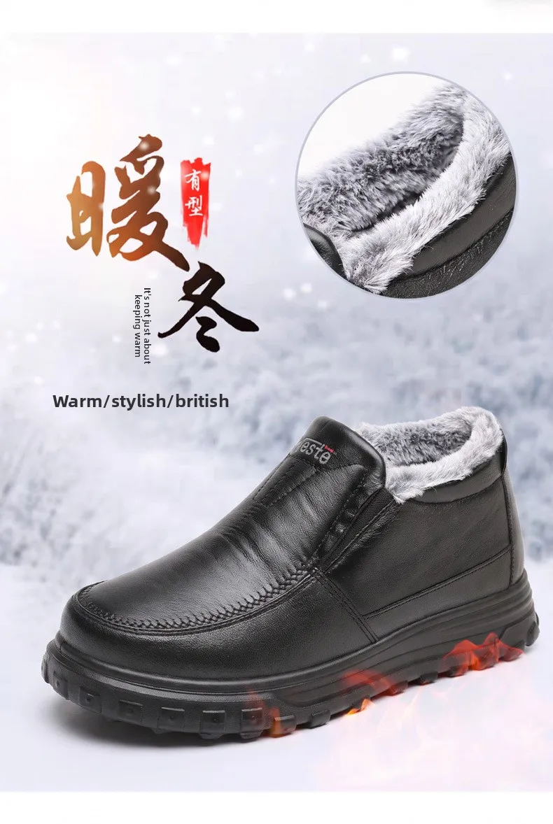Herren Winter Slip-On Schuhe Wasserdicht Dick Plüsch Gefüttert Warme Casual Loafer Rutschfeste Plattform Schneestiefel – Detail 2