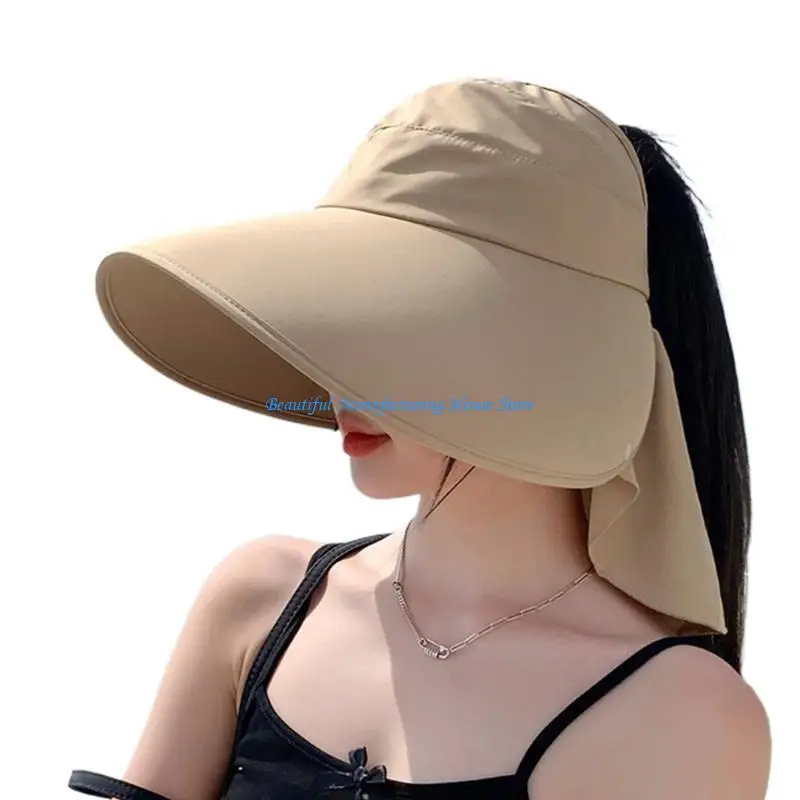 

E56A Sports Sun Visors Women Hat Empty Top for Fishing Mountaineering UV Protections Fishing Hat with Neck Flap
