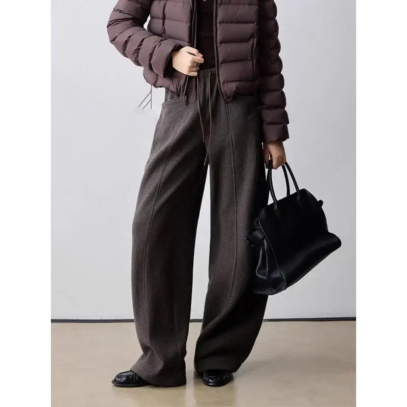 

Maxdutti 2026 Trousers Minimalist Loose Drawstring Waist Women's Pants Without Side Seam Fleece Casual Sweatpants Woman Clothes