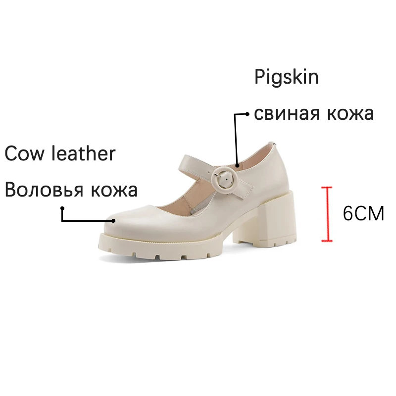 2022 New Cow Leather Mary Jane Women\'s Shoes LEISURE Buckle Platform Shoes Shallow Pumps Round Toe Shoes Woman Zapatos De Mujer