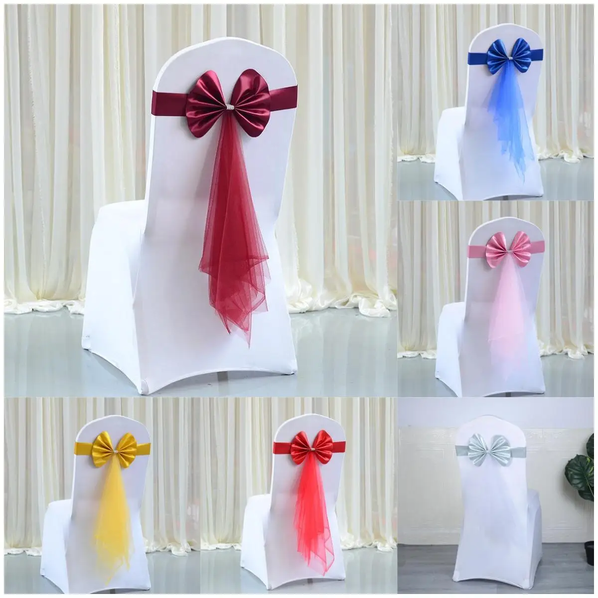 Wedding Decoration Spandex Chair Sash Elastic No Need To Tie 10Pcs Per Lot Hotel Banquet Tulle Ribbon Christmas Birthday Party