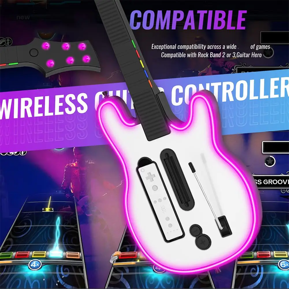 Wireless Game Guitar Controller Colorful Host Rock Band Game With 5 Kinds Of Cool RGB Lighting Wii Control Trendy Gift Toys