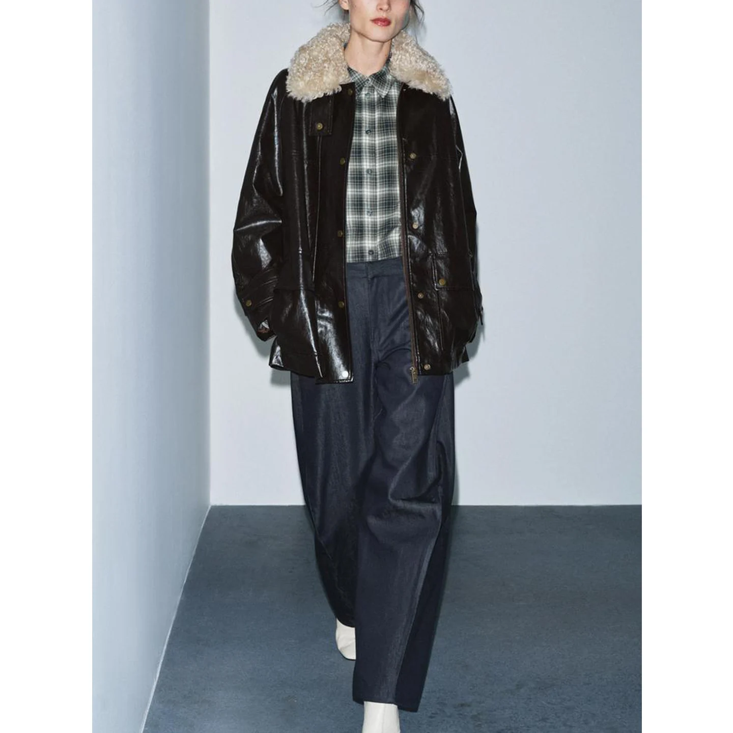 Nuevo abrigo largo de invierno con cuello Sve para mujer con efecto de piel Artificial desmontable Neline informal holgado de cuero de poliéster