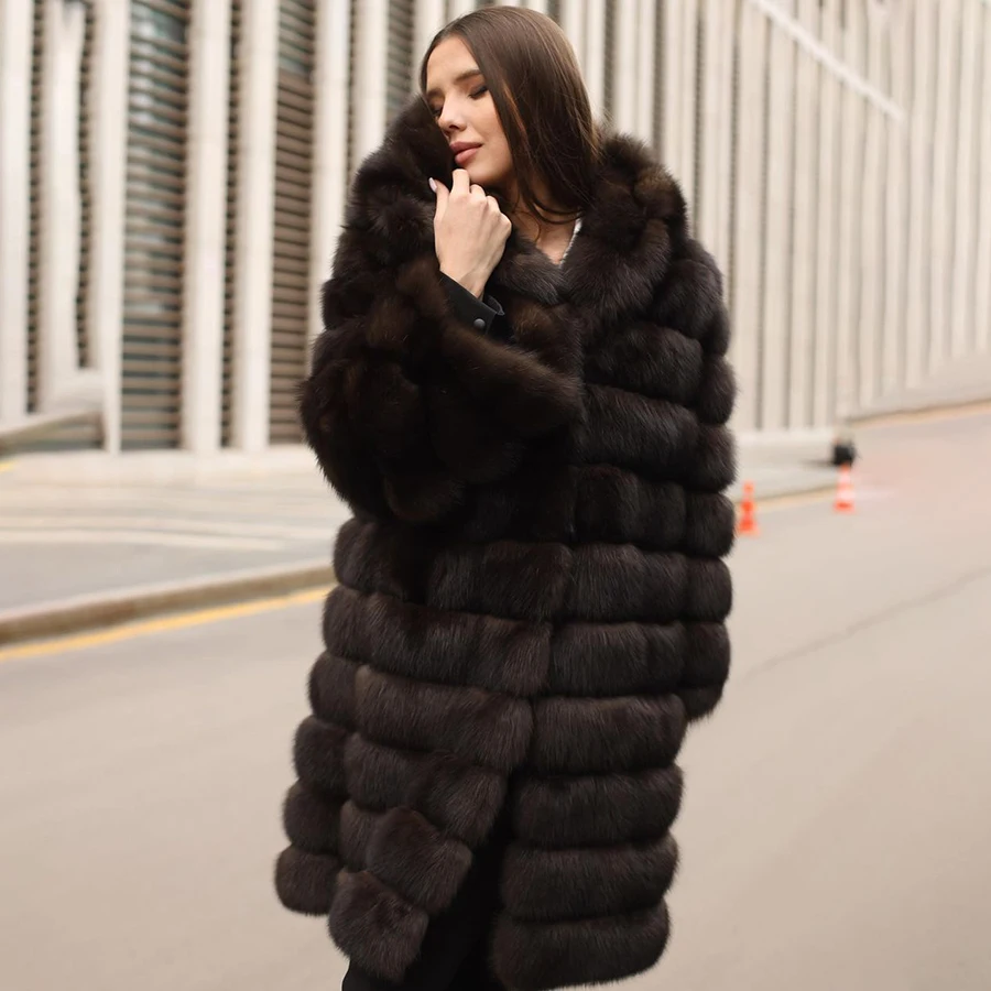 

Women's Jackets Real Fox Fur Hooded Coat 2024 Hot Selling Winter Warm Long Furs Coat Women Natural Fur Jacket