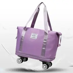 Dry Wet Separation Duffle Pack Expandable Rolling Duffle Pack Lightweight Foldable Business Travel Bag with Wheels Handle