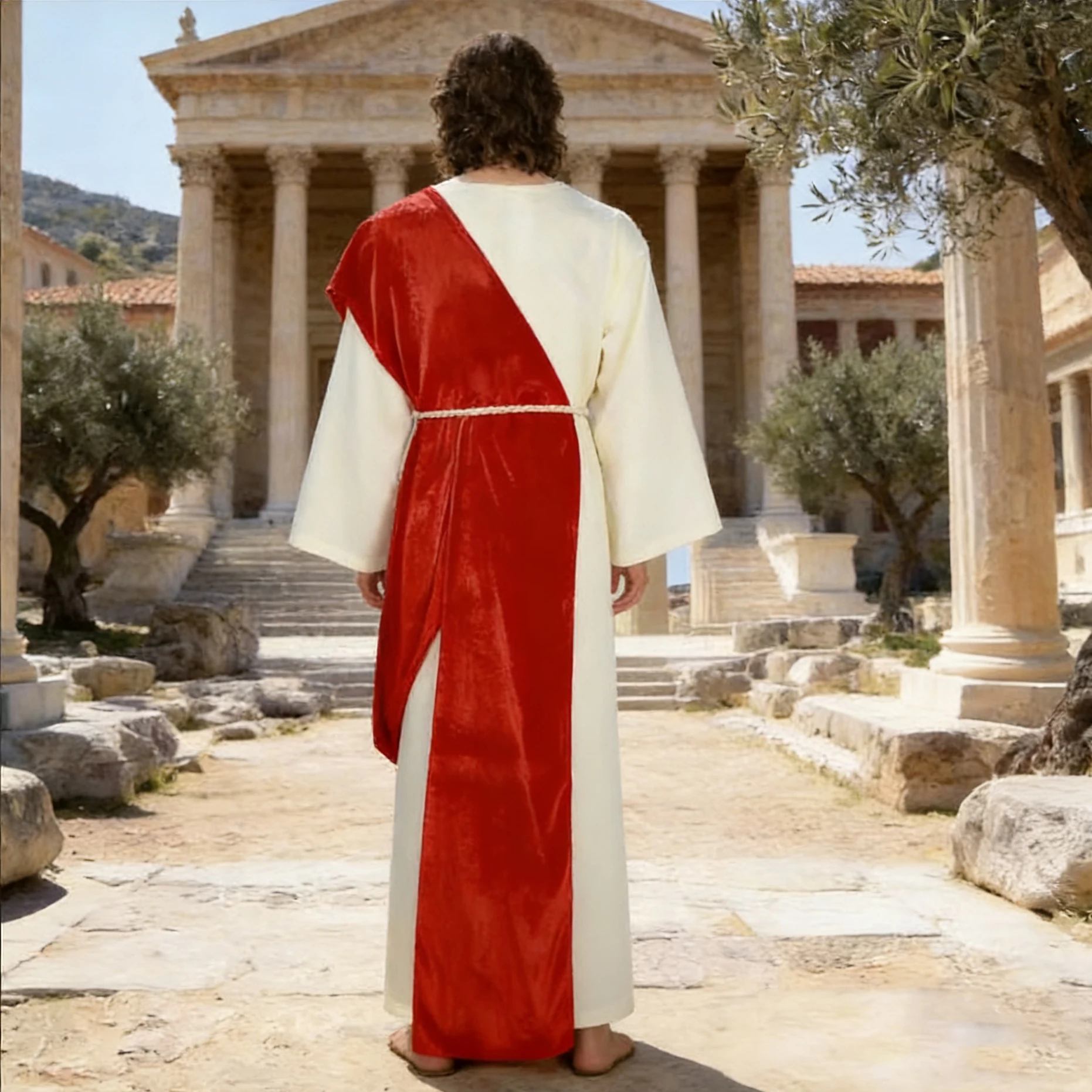 

Jesus Christ Costume Adult Men White Robe with Red Sash Biblical Roman Greek Apostle Fancy Dress Halloween Cosplay Outfit