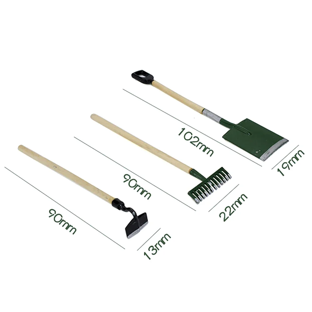 3 pezzi 1/12 accessori per casa delle bambole mini strumenti agricoli pala in miniatura rastrello zappa modello giocattolo per la decorazione della casa delle bambole ob11