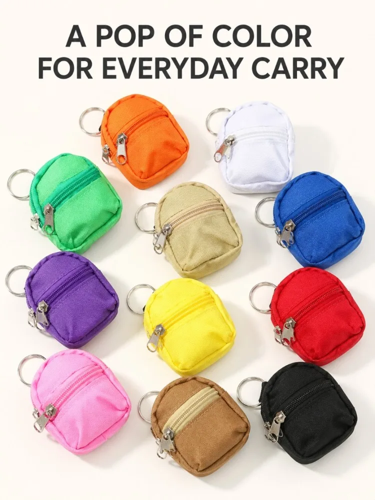 Mini Backpack Coin Purse Keychain Dual Zipper Pockets Functional Small Essentials Storage Pouch Cute BagCharm For Everyday Carry