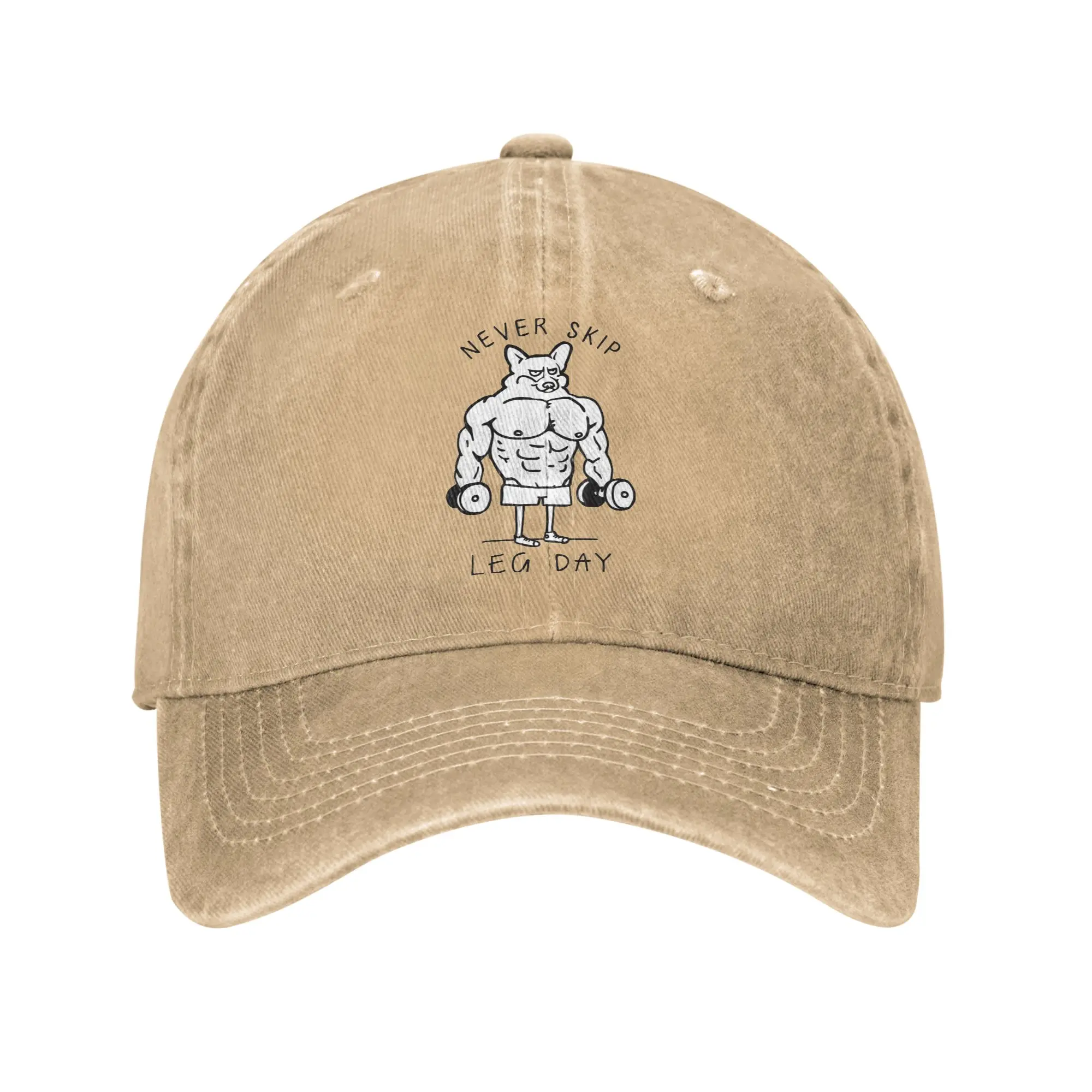Never Skip Leg Day Corgi  Men Women Baseball Cap  Distressed Washed Hats Cap Vintage Outdoor Summer Adjustable Headwear