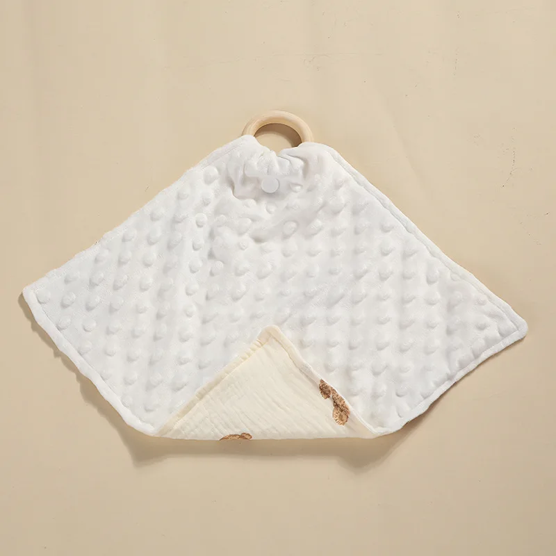 Pure Cotton Baby Handcraft Doudou Rong Soft Square Blanket With Teething Ring For Kids Water Absorption Towel