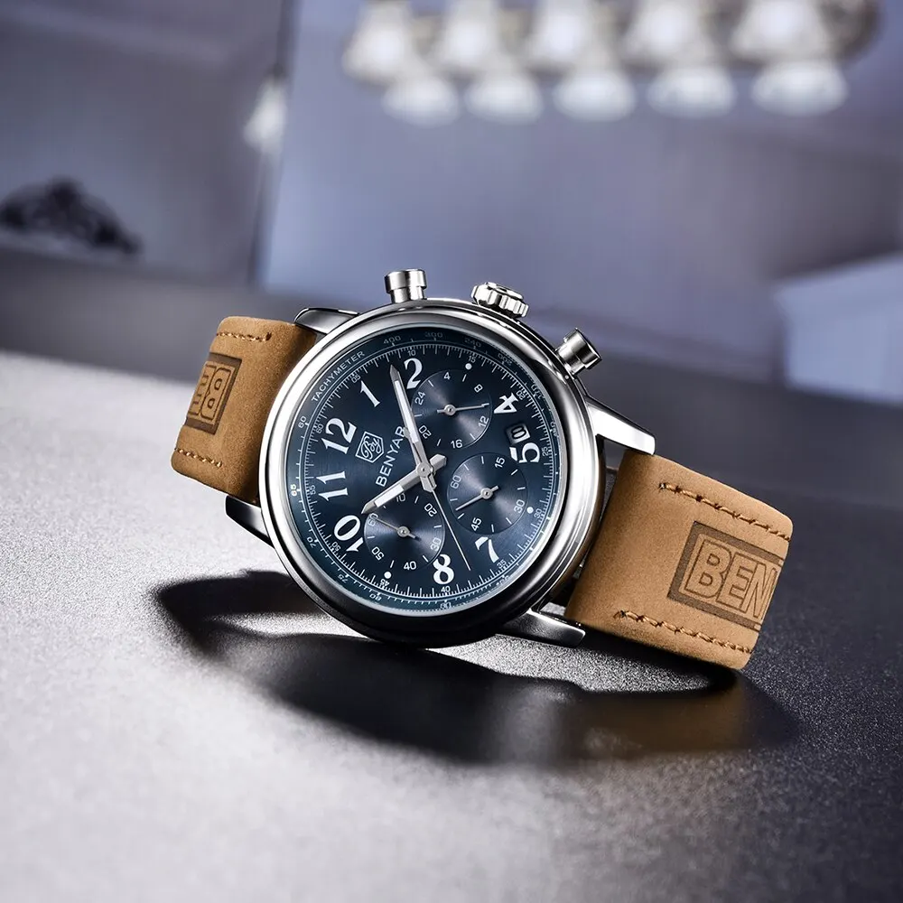 BENYAR New Sports Men Watch 50ATM Waterproof Leather Military Watches Top Brand Luxury Men Quartz Wristwatches Reloj Hombre