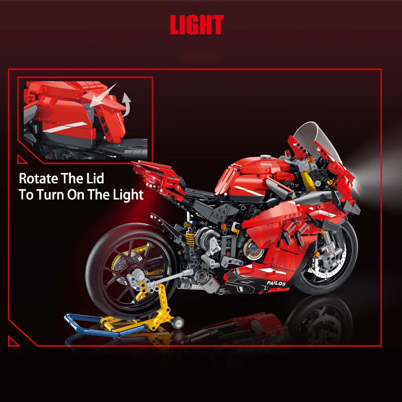 1:5 Technical V4S Motorcycle Building Blocks High-Tech City Motorbike Locomotive Modular Bricks Model Toys For Kid Gifts MOC