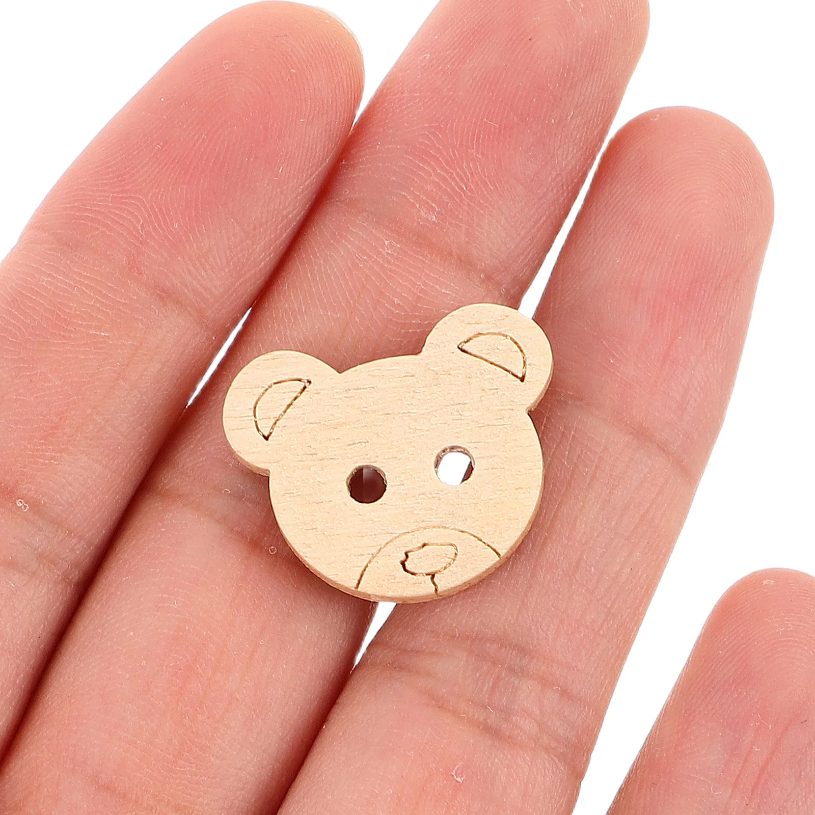 

100Pcs Wood Bear Buttons Natural Finish 2 Hole DIY Sewing Supplies for Crafts Scrapbooking Decorative Animal Shape Buttons