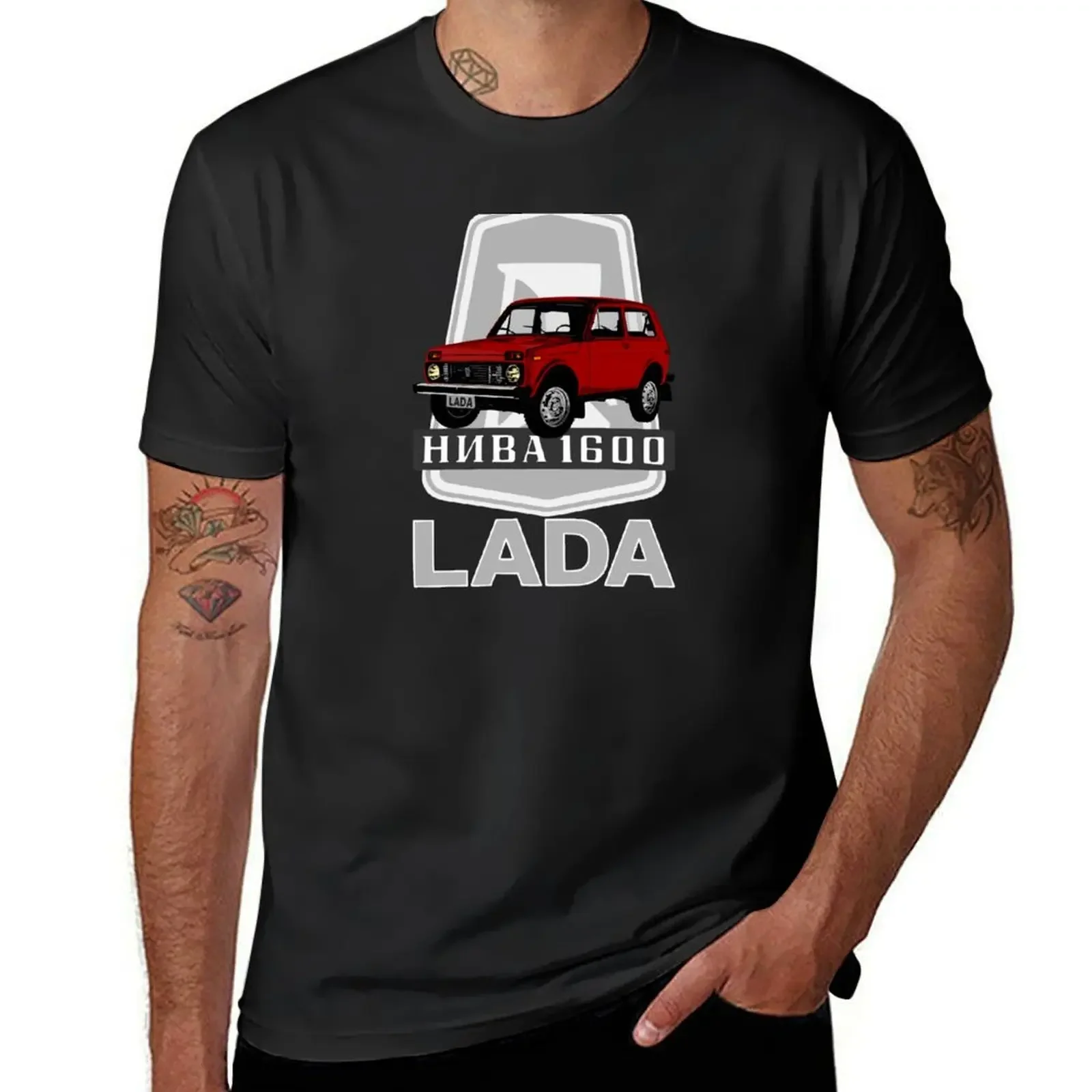 Lada Niva 1600 Logo (red on black) T-Shirt sweat anime tshirt tees mens champion t shirts