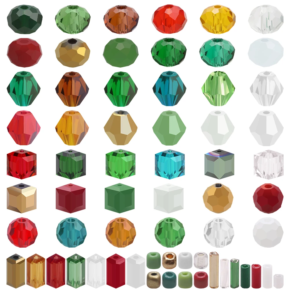 Mixed Christmas Color Crystal Glass Faceted Loose Round Spacer Beads For DIY Making Charms Jewelry Christmas Gifts Accessories