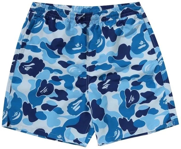 

2026 Trend Blue Tone Camouflage Graphic Mens Shorts Elastic Waist Running Workout Gym Sports Male Casual Shorts