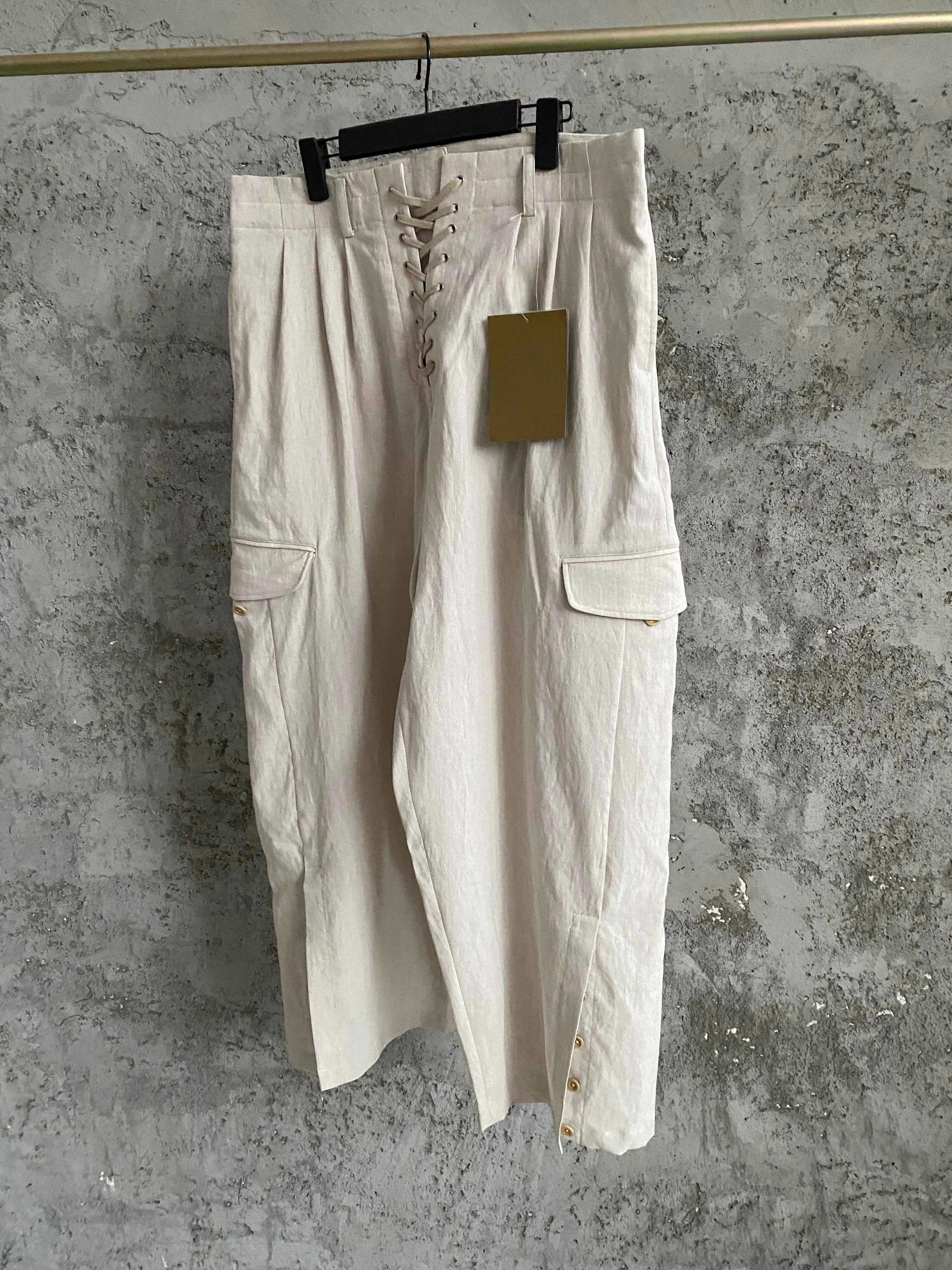 

TOP-YAMAMOTO designed rayon and real silk wide-leg pants with drawstrings around the waist, light and casual pants for white men