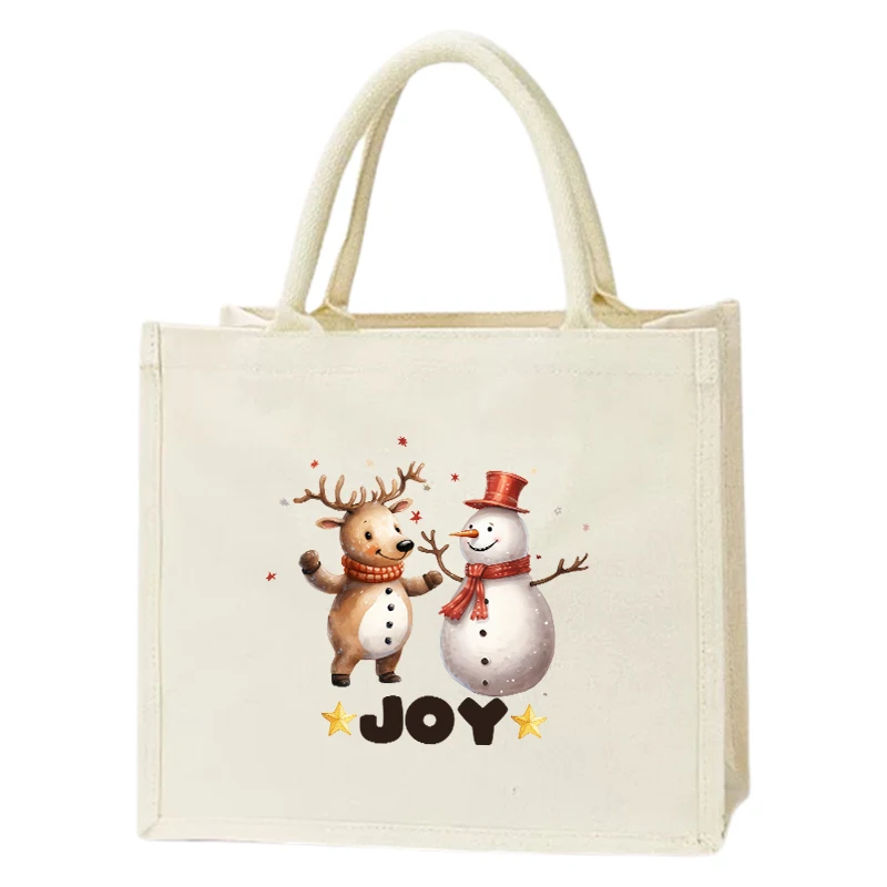 Shopping shoulder bag Kawaii women's eco-friendly handbag Christmas snowman large capacity shopping canvas fashionable handbag