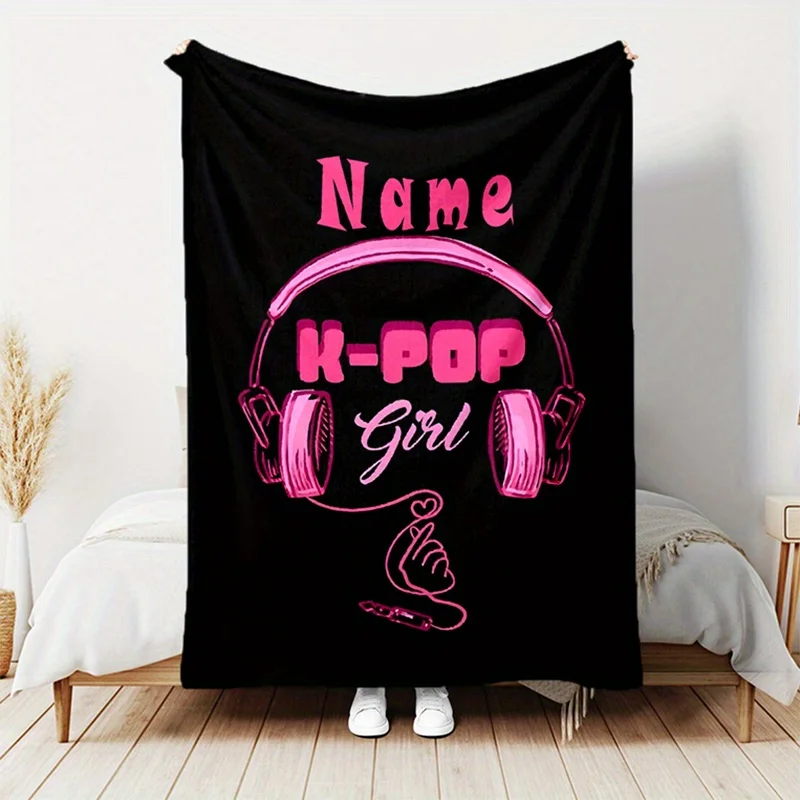 

Фланелевое одеяло K-pop по индивидуальному заказу — современный стиль, всесезонная шаль из полиэстера с принтом члена яркой ленты, идеальный подарок для фанатов