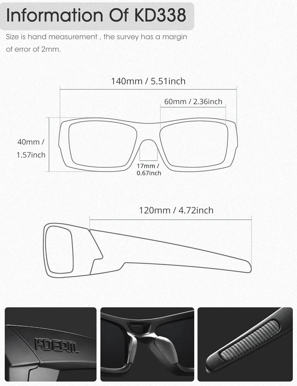 KDEAM Angel-Sonnenbrille für Herren mit komplett schwarzem Design, langlebiges Material, photochrome und nächtliche Sonnenbrille, Totenkopf-Etui – Detail 5