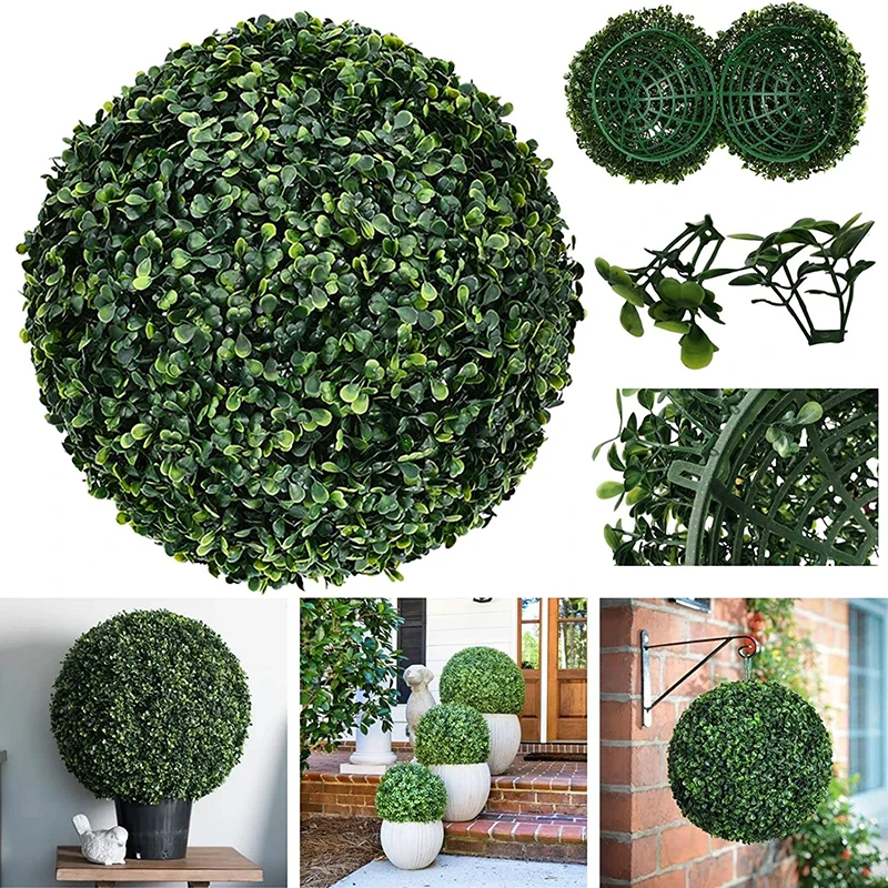 Artificial Boxwood Topiary Ball UV Resistant Milan Grass Ball Faux Plants Decorative Balls for Home Garden Outdoor Balcony Decor