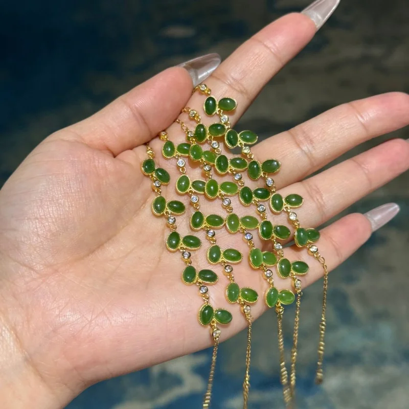 

Браслет из натурального нефрита Хэтиан и яшмы с инкрустацией из серебра S925