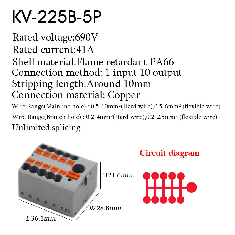 1 STÜCK 225 Serie Drahtverbinder Plug-in Elektrischer Klemmenblock Spleißbar Eins In Mehreren Out Splitter Führungsschiene Anschlussdose