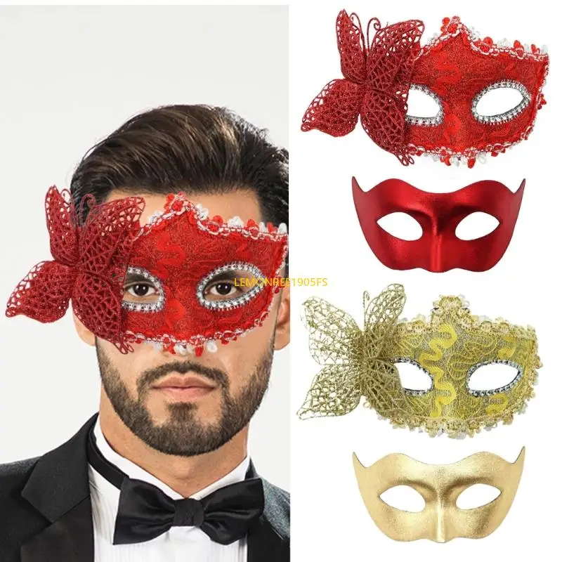 DXAE Couple Masquerade Mask Halloween Eye Mask Half Face Masquerade Costume Mask For Women Men Masquerade Halloween Wedding