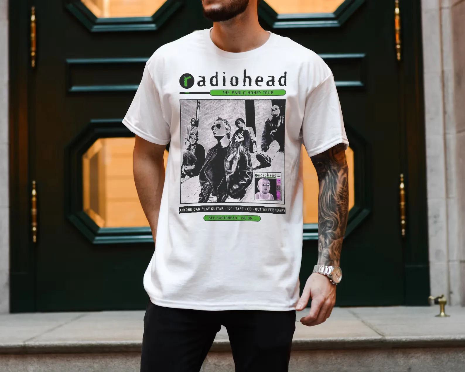 

Radiohead The Pablo Honey Tour Футболка унисекс из плотного хлопка - винтажная музыкальная рубашка Предложения мужской одежды Бренды мужской одежды