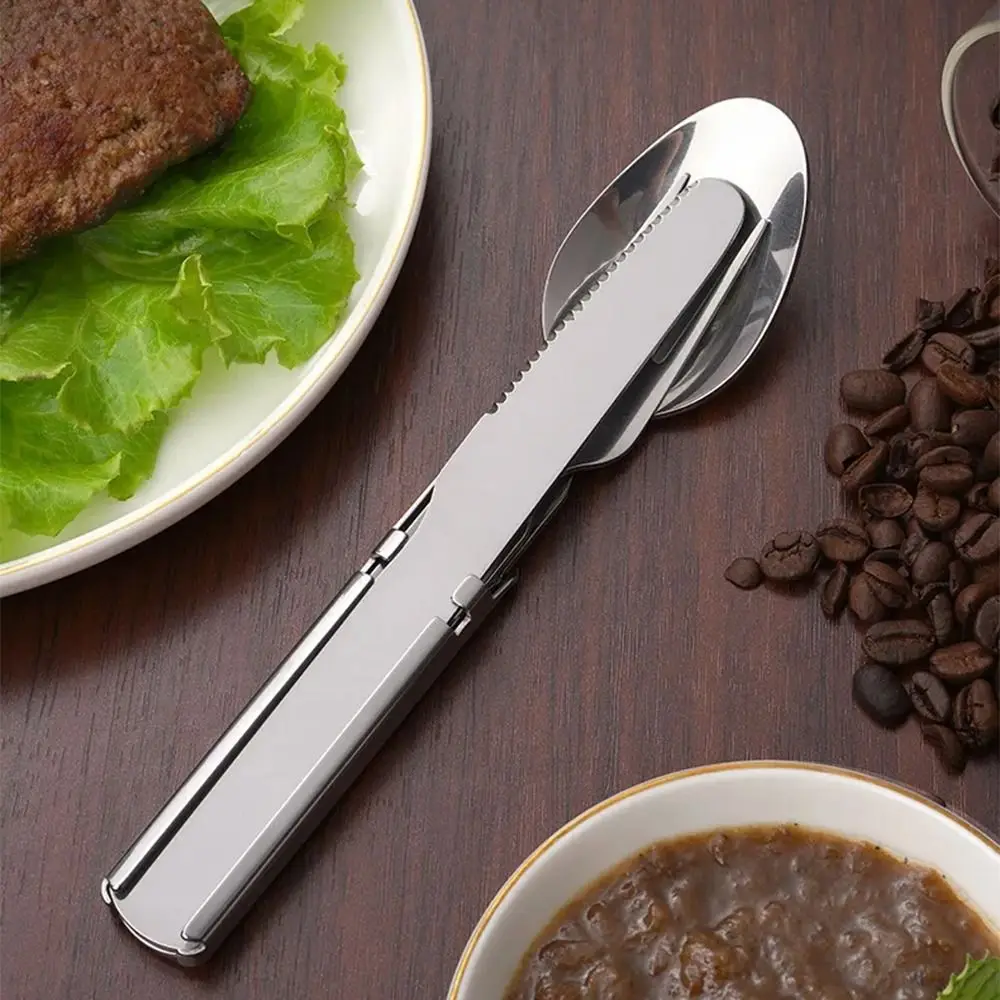 

4-in-1 Tableware Utensil Kit Portable Stainless Steel Outdoor Flatware Set Household Reusable Camping Flatware