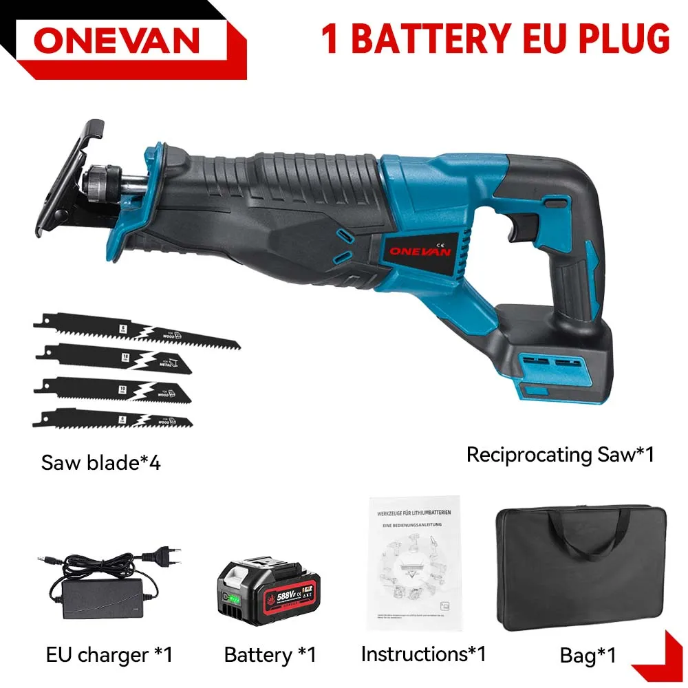 ONEVAN 3000W 10000SPM Elektrische Reciprozaag Elektrische Kettingzaag Sabel Saw Snoerloze Cutter Tool Voor Makita 18V Batterij pin