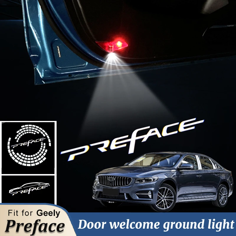 LINNUNU 2pcs Led Car Door Welcome Lights fit for Geely Preface Opening Light Illuminating Ground Warning Projector logo Lamp