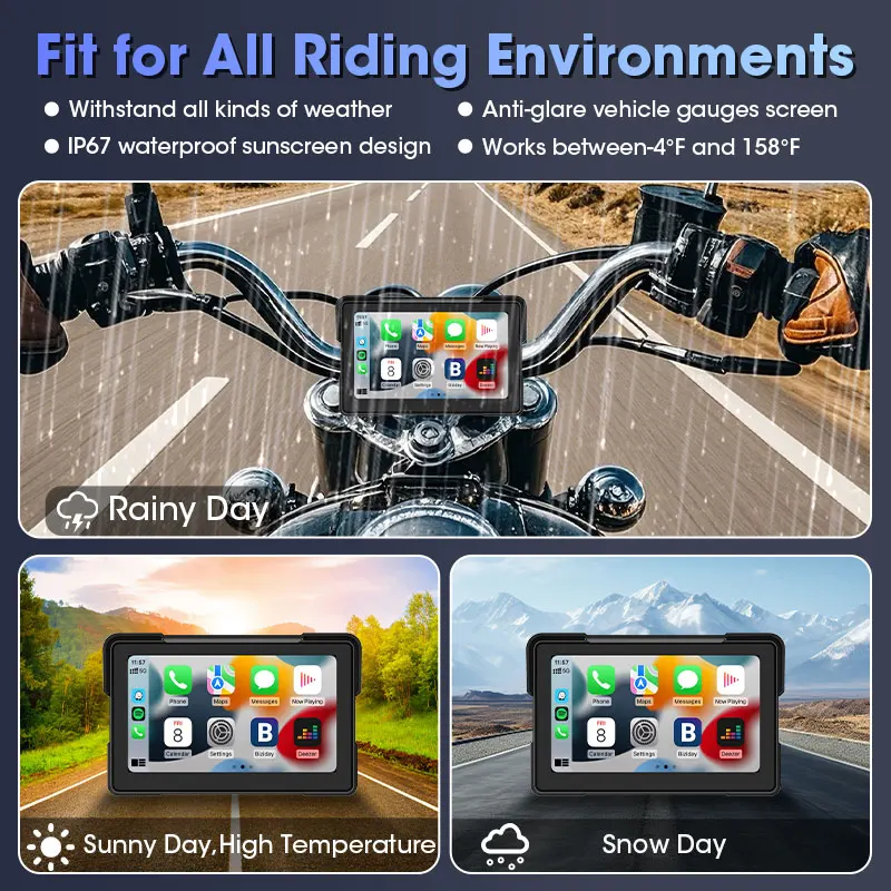 5/7 inch 4K Carplay Motorcycle Navigation Android Auto GPS for Motorcycles Accessories Digital Motorcycle Dashboard Waterproof