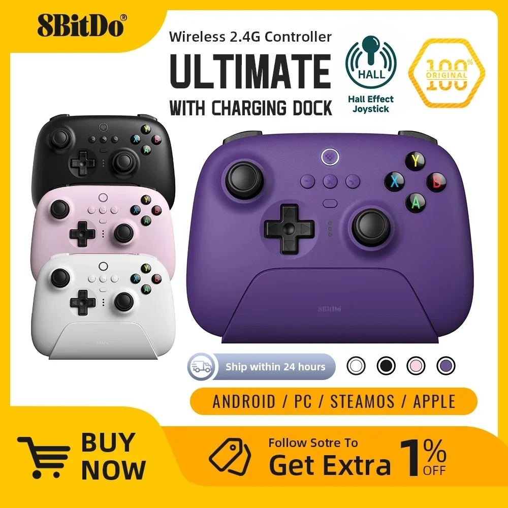 8BitDo - New Ultimate 2.4G Wireless, Hall Effect Joystick Update, Gaming Controller for PC, Windows Steam Deck, Android & iPhone