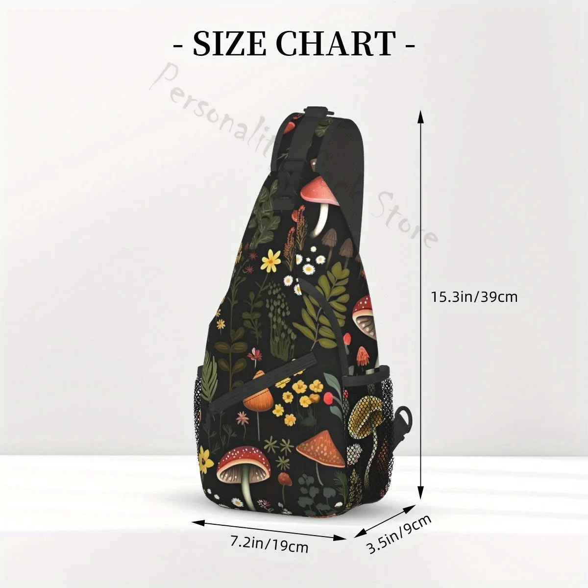 Mushroom Sling Backpack Mushroom Crossbody Bag Travel Hiking Shoulder Chest Bag Daypack Zipper Head/Hidden