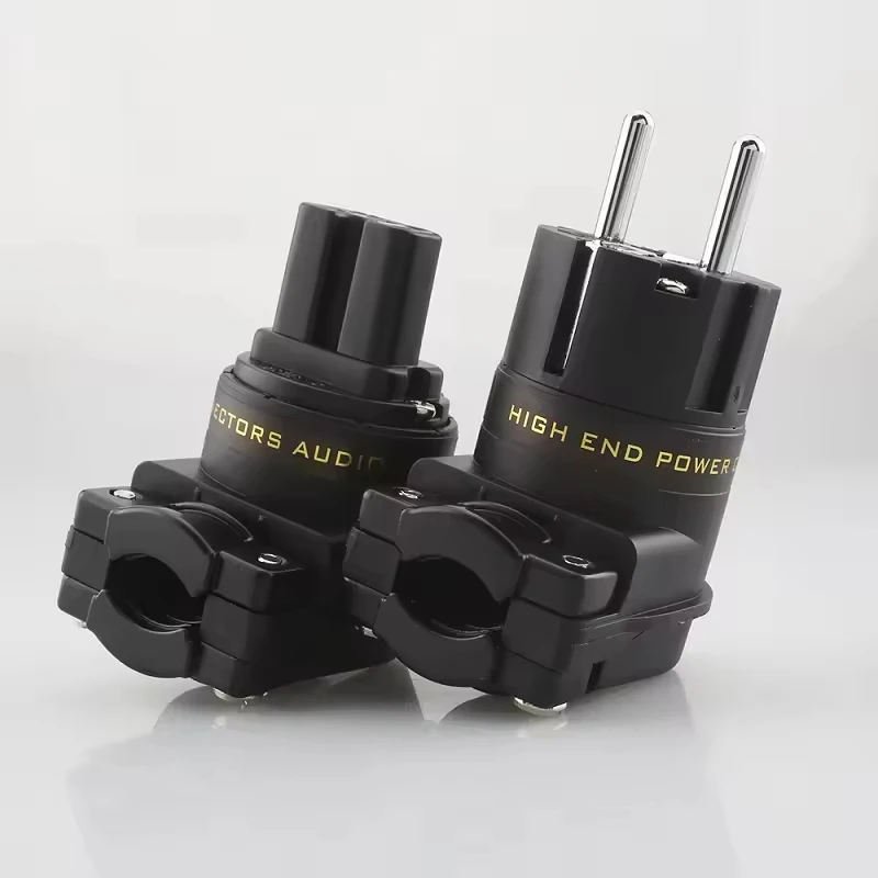 New  24K SCHUKO Mains Right Angle Male Plug to IEC C13 Female Socket HIFI Power Connector