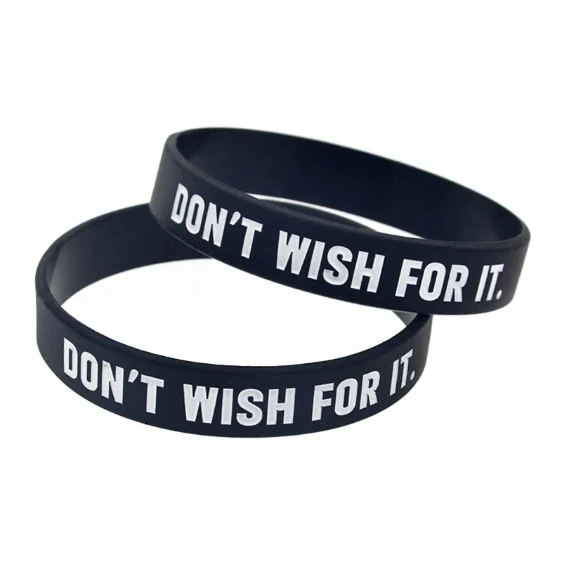 1 Stück inspirierender Geschenk-Armreif „Wünsch dir nichts, sondern arbeite dafür“ aus Silikon, Unisex, Erwachsenengröße, Schwarz – Detail 8
