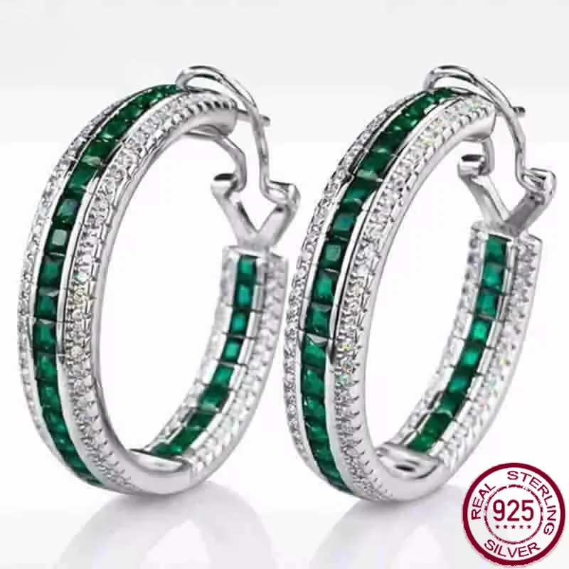 Yaranyan Vintage 100% 925 Sterling Silver Emerald High Carbon Diamond Gemstone Hoop Earrings for Women Fine Jewelry Wholesale